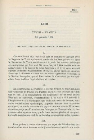LXIII Tunisi - Francia 30 gennaio 1824