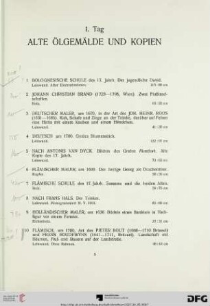Alte Gemälde und Kopien (Nr. 1-22)