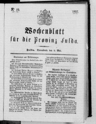 Nr. 19, Ausgabe vom 9. Mai 1857
