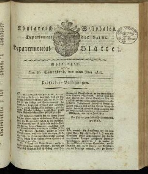Nro 51. Sonnabend, den 26ten Juni 1813 [-] Nro 60. Mittwoch, den 28ten Juli 1813