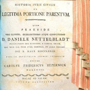 Historia Ivris Civilis De Legitima Portione Parentvm
