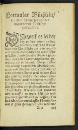 Formular Büchlein/ der alten Adams sprache/ der jtzigen newen Welt sehr gebreuchlich.