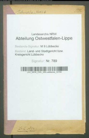 Erblasser: Lücke, Carl Heinrich Wilhelm; Erblasser: Lücke, Sophie Caroline Lisette, geb. Blesse: