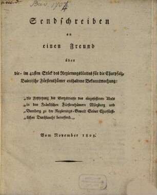 Sendschreiben an einen guten Freund, den fränkischen Adel betreffend
