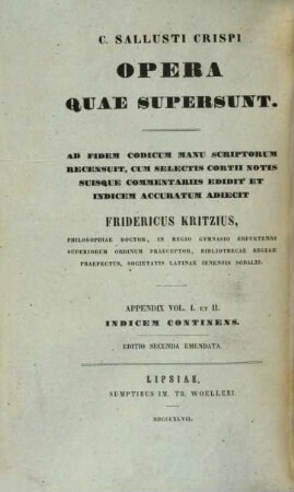C. Sallusti Crispi Opera quae supersunt. 2,1, Index in commentaria de Catilina et Iugurtha