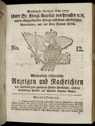 No. 12. Montags, den 24ten Märtz 1777.
