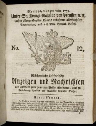 No. 12. Montags, den 24ten Märtz 1777.
