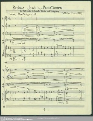 Brahms-Joachim-Variationen : für Flöte, Violine, Violoncello, Klavier und Schlagzeug; (1991)