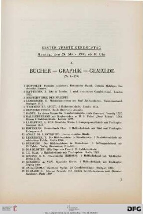 A. Bücher – Graphik – Gemälde (Nr. 1-159)