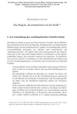 Das Projekt "Kommunikation in der Stadt"