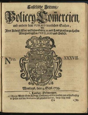 Nro. XXXVII, Montags, den 14. Sept. 1739