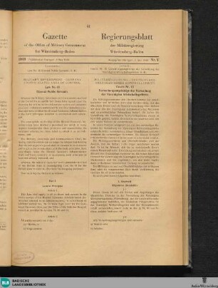 Gazette of the Office of Military Government for Württemberg-Baden : = Regierungsblatt der Militärregierung Württemberg-Baden