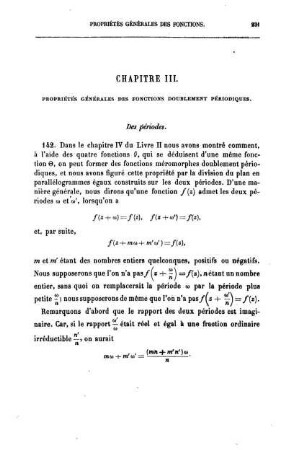 CHAPITRE III. - Propriétés générales des fonctions doublement périodiques.