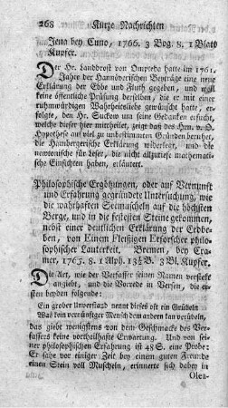 Philosophische Ergötzungen oder Untersuchung wie die wahrhaften Seemuscheln auf die höchsten Berge und in die festen Steine gekommen.