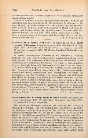 248-249 [Rezension] Ros, pablo Termes, El trabajo según la Biblia