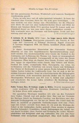 248-249 [Rezension] Ros, pablo Termes, El trabajo según la Biblia