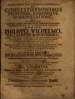 Dissertatio inauguralis iuridica, de constitutionibus principum, earumque interpretatione