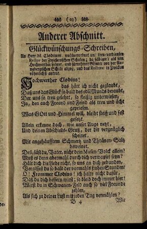 Anderer Abschnitt. Glückwünschungs-Schreiben