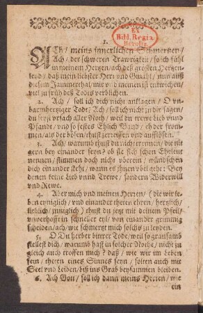 Ach/ meins jnnerlichen Schmertzen/ || Ach/ der schweren Trawrigkeit/