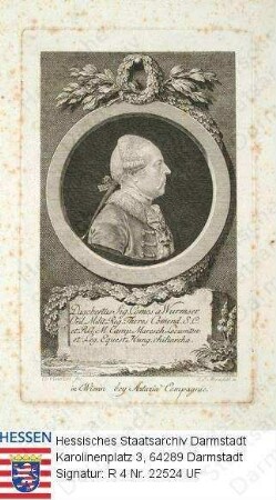 Wurmser, Dagobert Sigmund Graf v. (1724-1797) / Porträt, im Profil, Brustbild in Medaillon mit Lorbeerkranz und Sockelinschrift