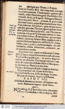 CAPUT VIII. Libell[m] de Imitatione docetur, & loquitur omnium Nationum linguas. apud Heser.