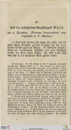 27. Fest der unbefleckten Empfängniß Mariä am 8. Dezember. (Festum immaculatae conceptionis b. V. Mariae)