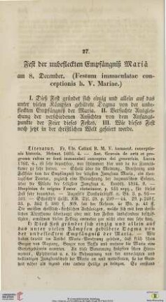 27. Fest der unbefleckten Empfängniß Mariä am 8. Dezember. (Festum immaculatae conceptionis b. V. Mariae)