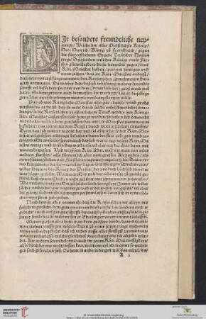 DIe besondere freundtliche neygunge, Welche der aller Christlichste Künig / Herr Henrich / Künig zů Franckreich / gegen die fürtrefflichenn Stende Teudscher Nation tregt / [...]