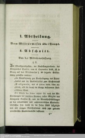 I. Abtheilung. Vom Militärwesen überhaupt