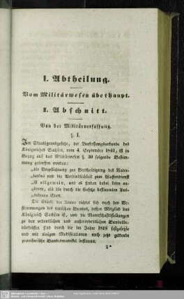 I. Abtheilung. Vom Militärwesen überhaupt
