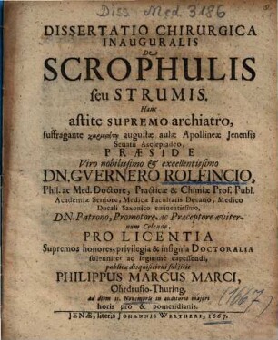 Dissertatio Chirurgica Inauguralis De Scrophulis seu Strumis