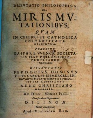 Disputatio Philosophica De Miris Mutationibus