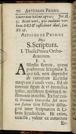 Articulus Primus De S. Scriptura.