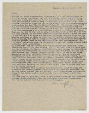 Brief von Raoul Hausmann an Elfriede Hausmann. Limoges