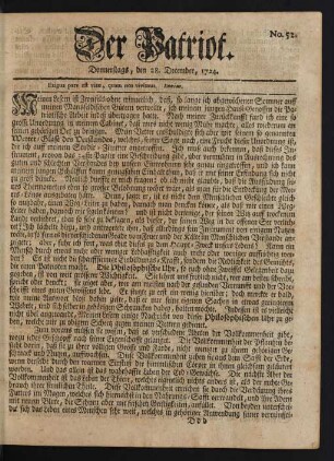 No. 52. Donnerstags, den 28. December, 1724
