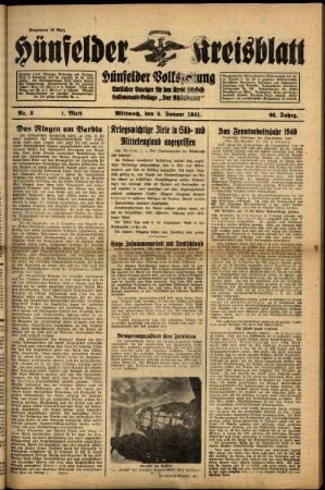 Erste Ausgabe vom Mittwoch, den 08. Januar 1941.
