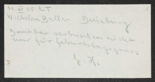 Brief von Gerhart Hauptmann an Wilhelm Buller, geschrieben von Margarete Hauptmann