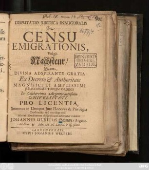 Disputatio Iuridica Inauguralis De Censu Emigrationis, Vulgo Nachsteur