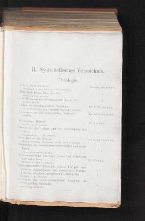 II. Systematisches Verzeichnis.