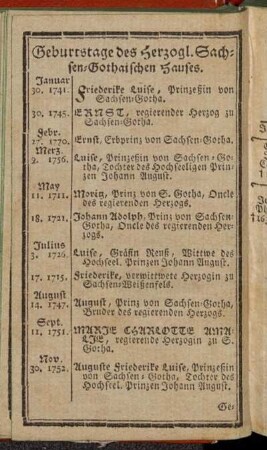 Geburtstage des Herzogl. Sachsen-Gothaischen Hauses.