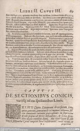 CAPUT IV. DE SECTIONIBUS CONICIS, varijsque; ad eas spectantibus Lineis.