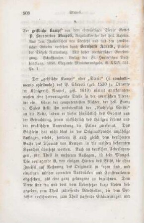 508-509 [Rezension] Scupoli, Lorenzo, Der geistliche Kampf