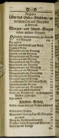 Register Uber das Gebet-Büchlein / an welchem Ort und Blat jedes zu finden ist.