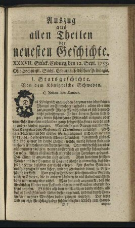XXXVII. Stück. Coburg, den 12. Sept. 1753.