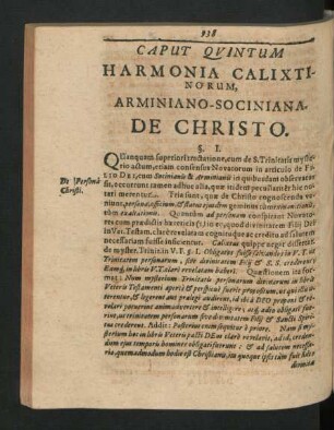 Caput Quintum. Harmonia Calixtinorum, Arminiano-Sociniana De Christo.