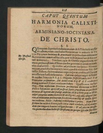 Caput Quintum. Harmonia Calixtinorum, Arminiano-Sociniana De Christo.
