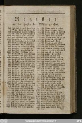 Register auf die Zahlen der Blätter gerichtet.