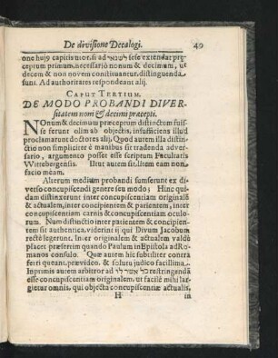 Caput Tertium. De modo Probandi Diversitatem & decimi praecepti.