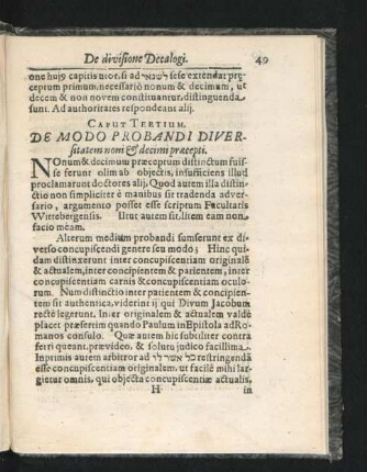 Caput Tertium. De modo Probandi Diversitatem & decimi praecepti.