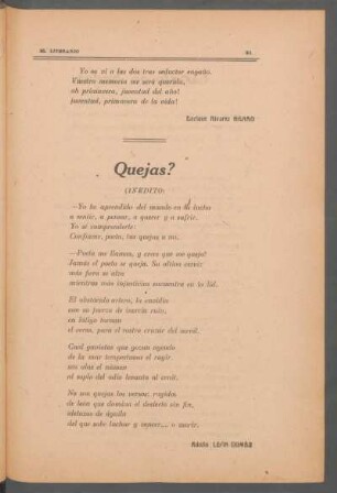 Quejas? : (Inédito)
